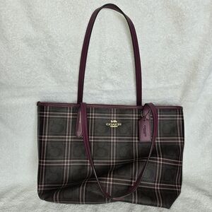 Coach Plaid Tote - Burgundy and Black, Like New!!